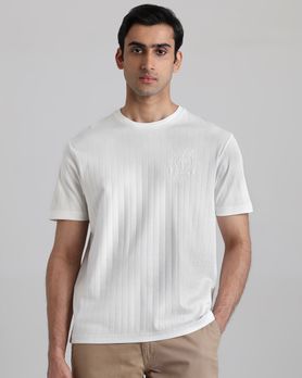 White Textured Graphic Regular Fit T-Shirt