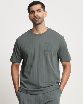 Olive Textured Graphic Regular Fit T-Shirt