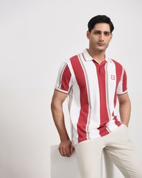 Maroon Terry-Towel Stripe Slim Fit T-Shirt