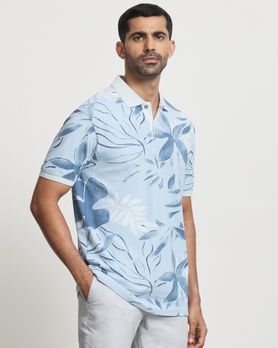 Blue Floral Print Slim Fit Polo