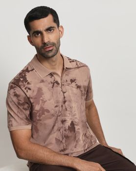 Brown Floral Print Slim Fit Polo