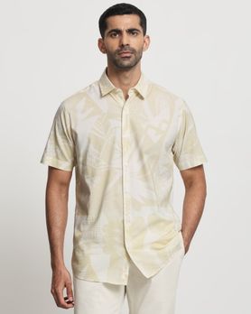 Beige Tonal Print Slim Fit Casual Shirt