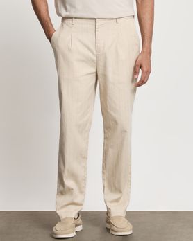 Beige Relaxed Tapered Fit Single Pleated Pants