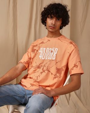 Peach Graphic Print Loose Fit T-Shirt