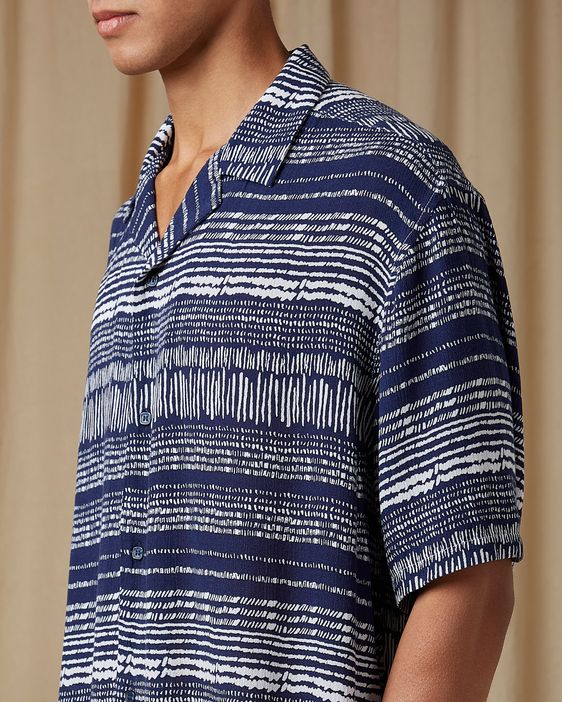 Buy Navy Artisanal Print Loose Fit Casual Shirt Online at
